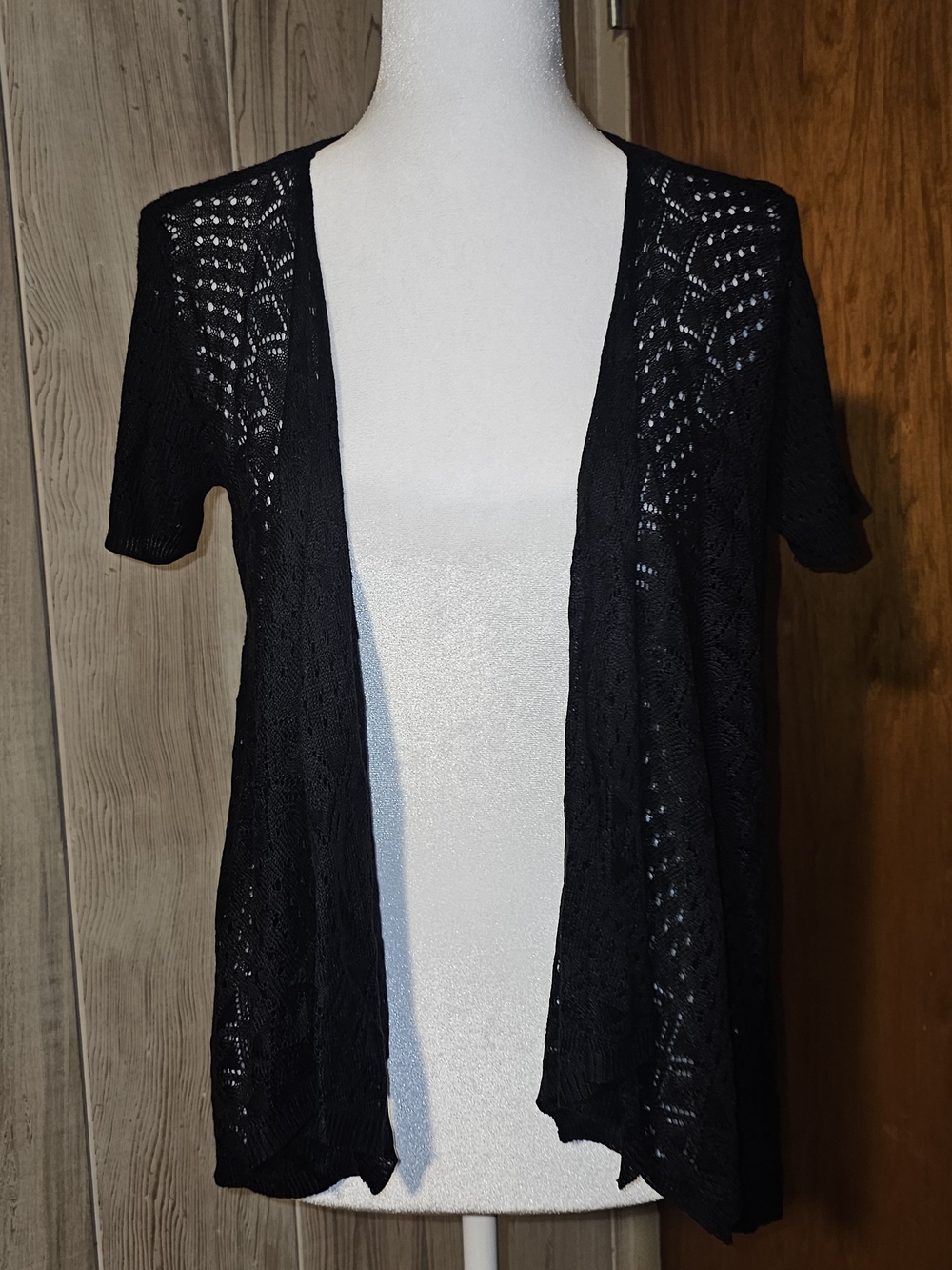 Style & Co. Black Open-Front Knit Short-Sleeve Petite Cardigan